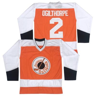 China Shirts & Complete Men's Syracuse Bulldogs #2 Ogie Ogilthorpe Slap Shot Movie Ice Hockey Singlet Stitched for sale