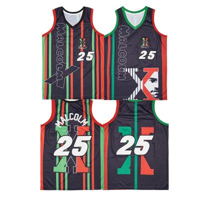 China Mens Malcolm X Power Stripe Basketball Jersey Breathable Black S-XXL for sale