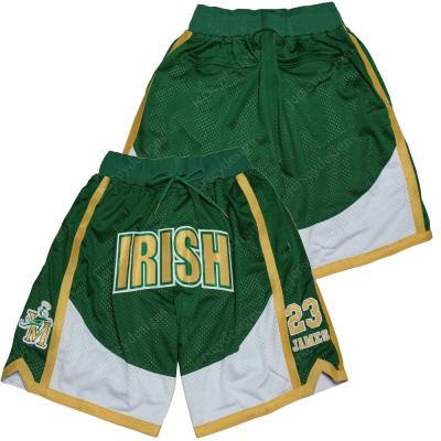 China 23 Wholesale Breathable Mens Basketball Shorts Fighting Irish Jame Pants Zipper Pocket High Quality Stitched S-2XL for sale