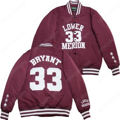 China QUICK DRY Mens Hip Hop Pull Down Merion College Satin Baseball Jacket 33 Bryant Championship High School Jackets Quilted for sale