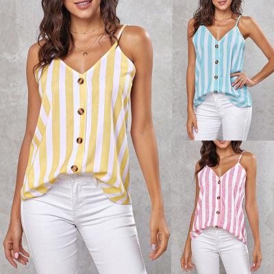 China N00013 New Anti-wrinkle Summer V-Neck Straight Suspender Top Striped Vest Designer Shirts For Women for sale