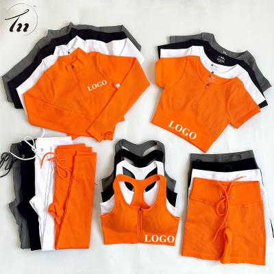 China Ropa Deportiva 2022 New Yoga 5pcs Set Active Wear Gym Set Sportswear Workout Women Clothing Breathable Seamless Ribbed Fitness Clothing for sale