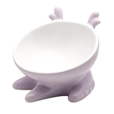 China 2020 Viable New Design Pet Rolls Driver New Cat Animal Shape Deer Ceramic Cat Bowl Ceramic Pet Bowl for sale