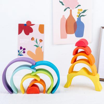 China Eco-friendly Material Wooden Wooden Building Blocks Toys Rainbow Children Rainbow Block Stacking Toy for sale