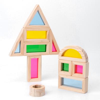 China 24pcs Rainbow Building Blocks Toy Tower Pile Children Kids Assembling Wooden Rainbow Educational Acrylic Creative Building Block Eco-friendly Material for sale