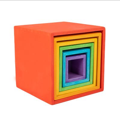 China Eco-friendly wooden rainbow material six cube set of colors early education kindergarten intelligence game toys colorful boxes for sale