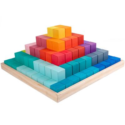 China Eco-friendly educational wooden pyramid children's material building block of large toys set the first particle base large education intellectual toys for sale