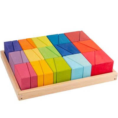 China Baby Fun Montessori Rainbow Stack Early Learning Educational Toys Rainbow Trapeze Blocks Kids Toys Wooden Eco-friendly Material for sale