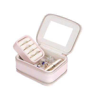 China Leather Organizer Storage Case Boxes Ring Earring Necklace Velvet Jewelery Logo Printed Small Travel Jewelry Box Custom Gift Jewelry Package for sale