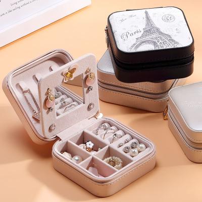 China Trendy Logo Custom Organizer Girls PU Velvet Jewelry Box Travel Necklace Gift Box Leather Packaging Small Jewelry Earrings Ring for sale