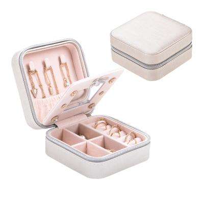 China Fashionable Custom Leather Organizer Ring Velvet Small Jewelry Boxes Logo Printed PU Travel Jewelry Box for Girls with Zipper Gift Box for sale