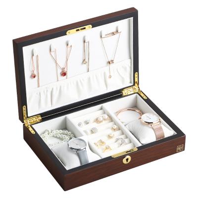 China Wholesale Custom Luxury Jewelry Organizer Ring Watch Necklace Storage Gift Case Logo Velvet Wooden Jewelry Box Girl Large Capacity Large for sale