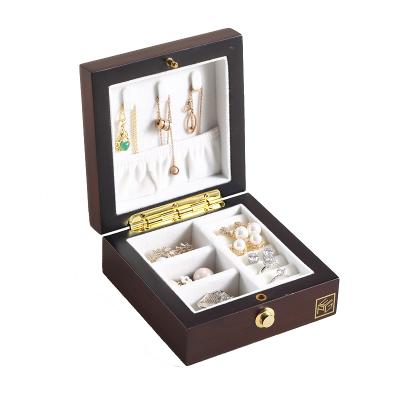 China Wooden Ring Earring Necklace Storage Gift Organizer Wedding Small Jewelry Box Travel Wooden Portable Jewelry Case Luxury Fashionable for sale