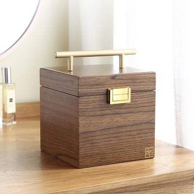 China Wholesale Custom Logo Luxury Wood Jewelry Storage Box Large Capacity Organizer Wooden Jewelery Necklace Ring Earring Case With Handle for Gift for sale