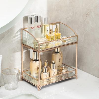 China Durable Detachable Bathroom Metal Glass Makeup Storage Organizer Cosmetic Display Storage Holder Brushes Cosmetic Palettes Lipstick Holder for sale