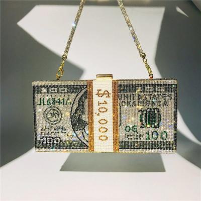 China 2021 High Quality Money Bag Dollar Clip Women's Bag Clutch Bling Rhinestone Evening Purse Money Wallets For Women for sale