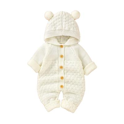 China Newborn Jumpsuit Rompers Pom Pom Decoration Hooded Winter Warm Longsleeve Girl Cute Kids Boys Rompers for sale