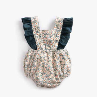 China Popular Summer Baby Clothes Floral Color Matching Baby Girls Clothes Ruffled Overalls for sale