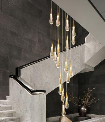 China 1/6/10/18/28/36 Modern Modern Crystal Gold Drop Led Lights Villa Stair Chandelier Decoration Lamp Living Room Lights for sale