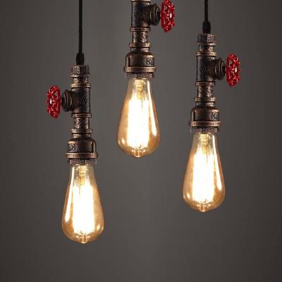 China Modern Antique Rustic Bronze Pipe Light Fixture Metal Hanging Pendant Lighting For Living Room Kitchen Hall for sale