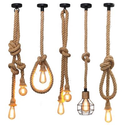 China Nature Use Indoor Single Head Hemp Rope Industrial Pendant Rustic Hanging Lights for Bedroom Restaurant Cafe Bar Country Style for sale