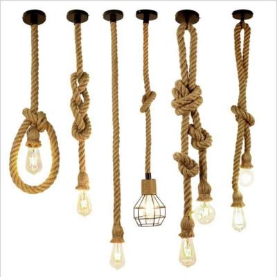 China Screw Garden Bar Hemp Rope Chandelier Vintage Ceiling Lamp Edison E27 Light Industrial Pendant Low Lights Tie Down Retro Style for sale