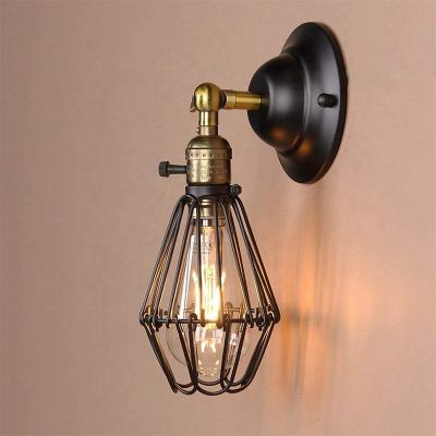 China Modern Screw Vintage LED Wall Lamp Iron Shade Metal Wire Cage Lamp Indoor Wall Light Living Room Wall Decor Arts Bedroom Bedside Lamp for sale