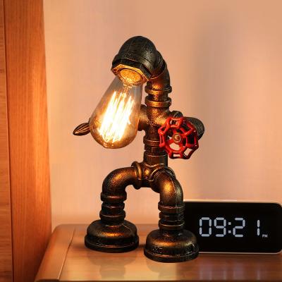 China Industrial Led Robot Desk Lamp Vintage Attic Iron Pipe Desk Lamp Table Lamps for Retro Bedside Cafe Decor Indoor Lighting Fixtures for sale