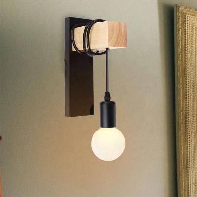 China Modern Retro Wood Cage Iron Sconce Lamp Indoor Wall Arm Light Fixture Modern Wooden Wall Light Fixture For Bedroom Kitchen Bar Cafe Shop Home Decor for sale