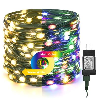 China Green Cable Stretch Christmas Lights 10m/20m/30m Warm White To Green Multi Color Stretch Cable Christmas Lights for sale