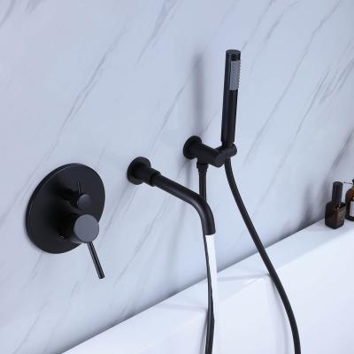 China Without Slide Bar Modern in wall matte black wall mounted bathtub shower faucet for sale