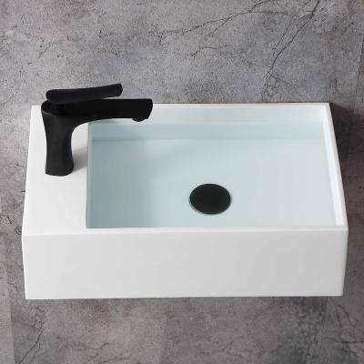 China Modern LUXSPA Modern Trough Acrylic Solid Surface Stone Resin Wall Hung Wash Basin Double Bathroom Sinks for sale