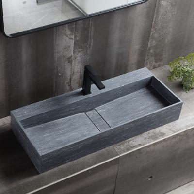 China Modern Solid Surface Rectangular Wall Hung Basin Wall Mounted Bathroom Sink  Solid Surface Wall Hung Basin for sale