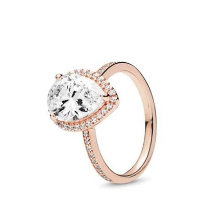 China CLASSIC Water Drop Rose Gold Wedding Women Gold Plated Jewelry 925 Sterling For Pandora Silver Crystal Fashion Finger Rings 2020 for sale