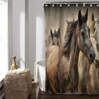 China Sustainable Customized Waterproof Horse Pattern Polyester Shower Curtain For Hotel for sale