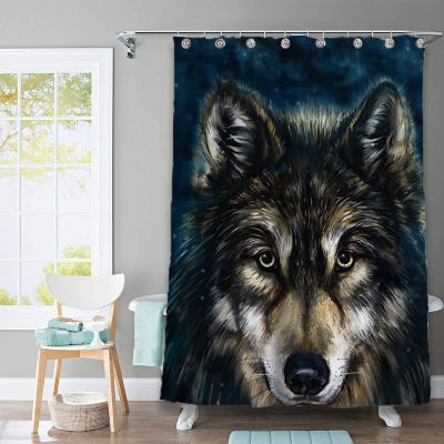 China Viable Wolf Eco-Friendly Animal Polyester Shower Curtain 3D Printed for sale