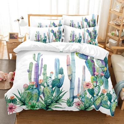 China Memory Cactus Style 3D Printing Customize Santa Bed Cover Set Polyester 3PC Bedding Set (1 Cover & 2 Pillowcases) for sale