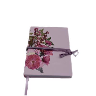 China Hardcover Book Rose Flower Cover PU Leather Strap Notebook Cardboard Thickened Inner Page Notepad with Ribbon Mark Velvet Strap Diary for sale