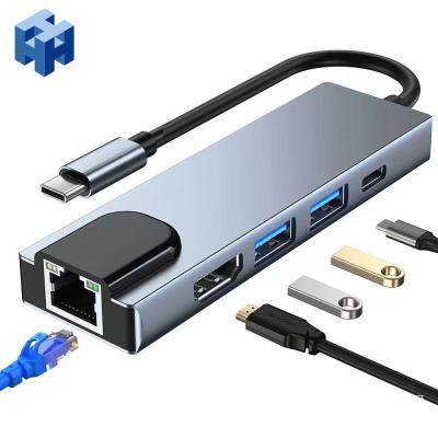 China High Quality USB 3.1 Type C Hub 5 In 1 Type-C HUB USB3.0 Female Adapter Network Port 155*67*17MM for sale