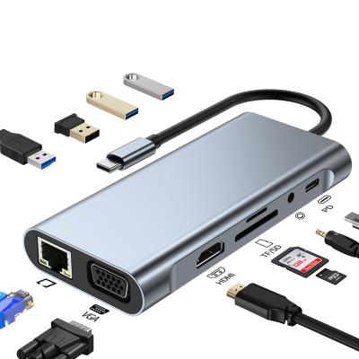 China Laptop 10 in 1 USB C Hub for Macbook Type C USB-C Dock Station Earphone Palladium VGA OEM ODM Hot Sale 176*70*18MM for sale