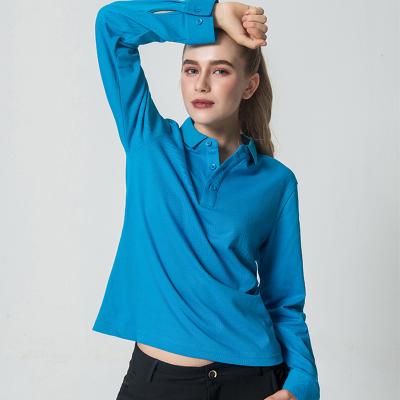 China Good Quality Women Polo Shirts Wholesale Full Sleeve Polo Shirts Custom Long Sleeve Polo For Lady Solid Anti-wrinkle/ for sale