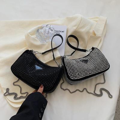 China Brand Designer Luxury Waterproof Zircon Nylon Crossbody Square Chain Bags Women Zipper Handbag Trend Armpit Female Shoulder Bag for sale