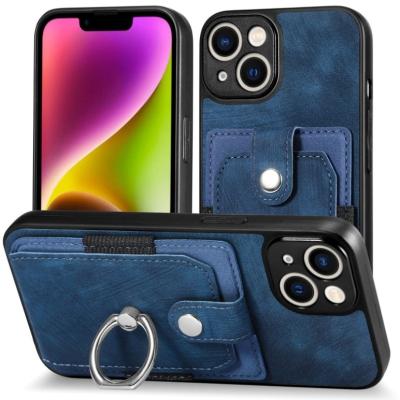 China Shockproof Fashion PU Leather Wallet Credit Card Holder With Ring Phone Case For iPhone 15 Pro Max 14 13 12 Mini 11 XR X 8 7 6 Plus for sale