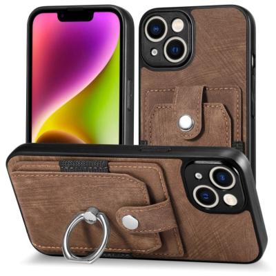 China Shockproof Finger Ring PU Leather Cell Phone Wallet/Credit Card for Iphone 11 12 13 15 Pro 14 Plus Card Holder Bag Cover for sale