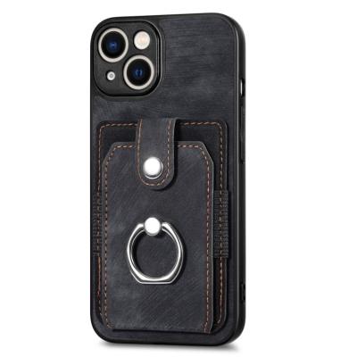 China Shockproof New Magnetic Finger Ring Holder Flip Cover Leather Phone Case For iPhone 15 Pro Max 14 Plus 13 12 11 Wallet Case With Card Slot for sale