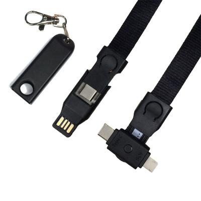 China LAPTOP promotion gift 3 in 1 custom usb charger lanyard usb charging cable with safety buckle for sale