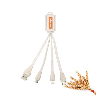 China MP3/MP4 Player Wheat Straw 4 In 1 Multiple Mobile Phone USB Charging Cable With Epoxy Dome Logo for sale