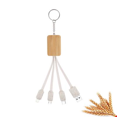 China MP3/MP4 player promotion eco keychain wheat bamboo straw charging cable for sale