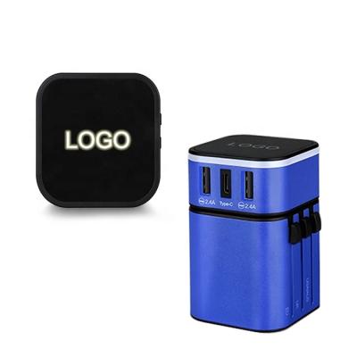 China All-in-one residential / multi-purpose world travel adapter with multi led logo light and USB C port adapter for sale