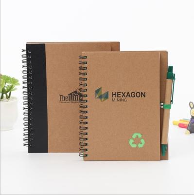 China Printed Cheap Wrapping Paper Cover Notebook Spiral Notebook With Ball Pen For Promotion for sale